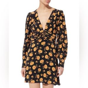 Veronica Beard Marion ruched floral print washed- silk mini dress summer